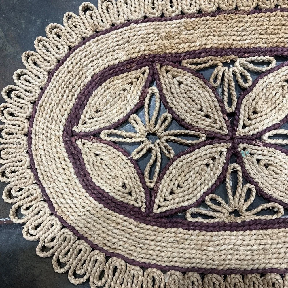 Hand Woven Oval Raffia Wicker Trivets Brown & Natural Hot Pad Holder Boho Rustic